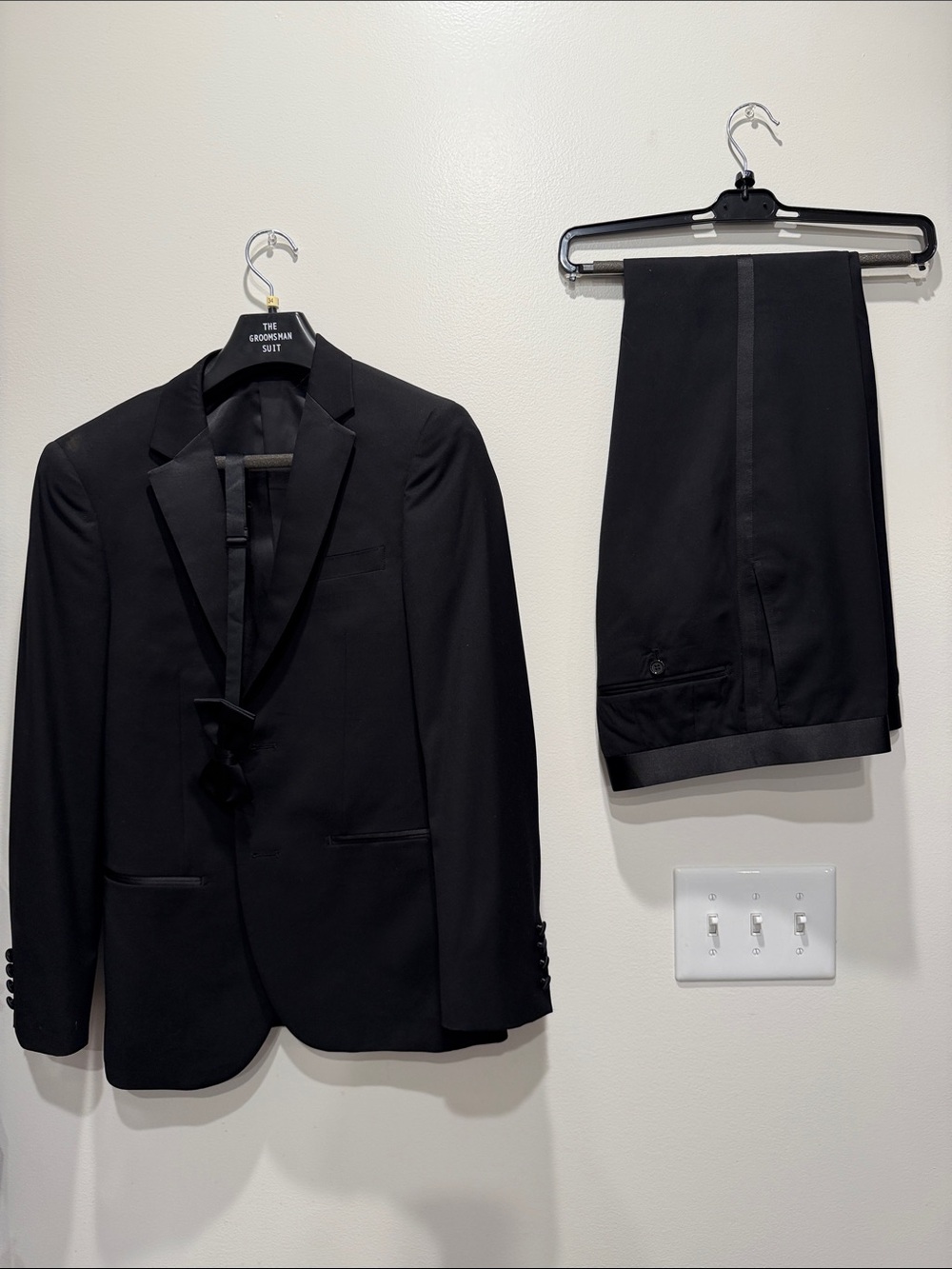 Black Satin-Trim Tuxedo Jacket & Trousers